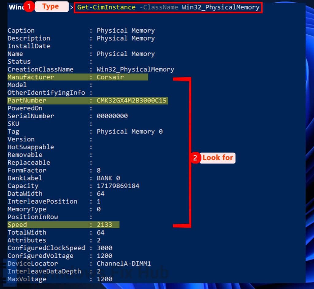 Checking Manufacturer, part number and speed in Powershell