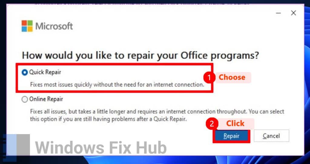 Quick Repair for Microsoft