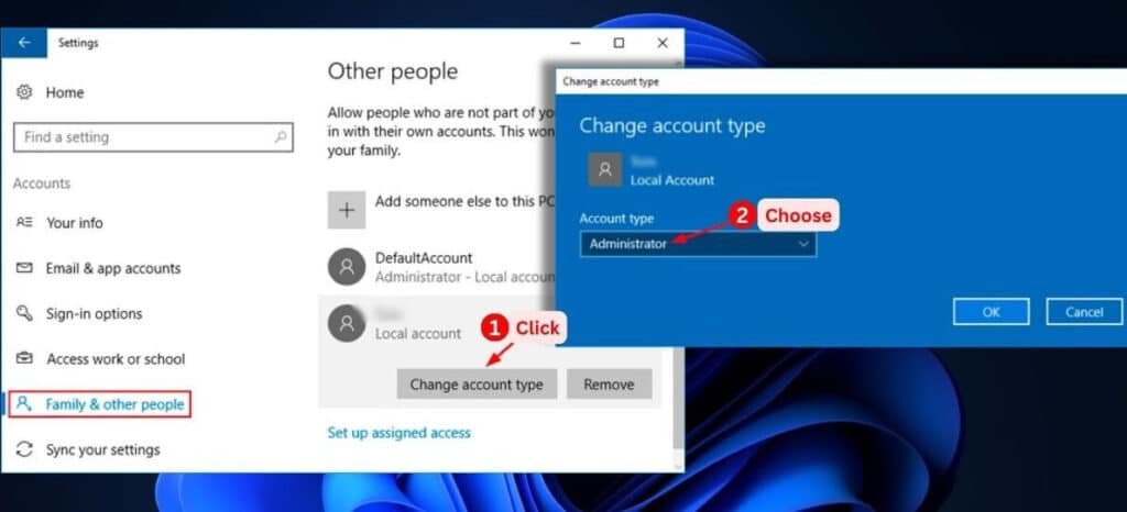 Change account type to Administrator