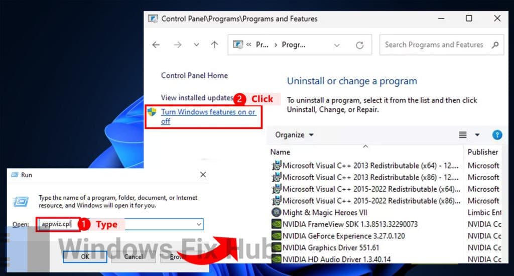 Click Turn Windows feature on or off