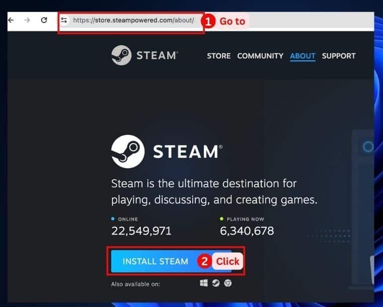 Download Steam from website