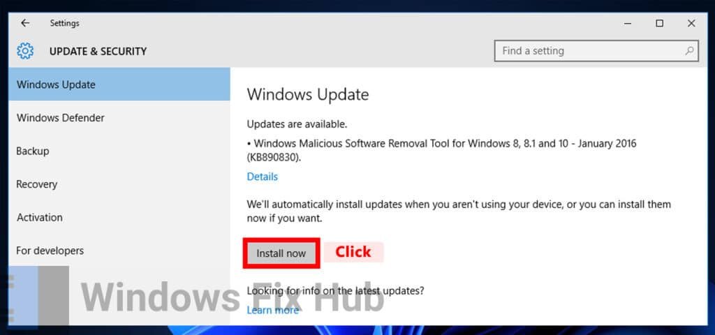 Install Updates in Windows