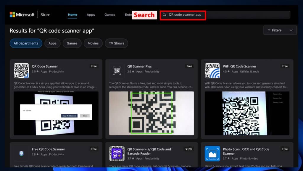 Search for QR code scanner app