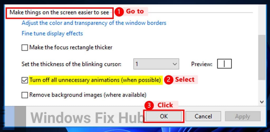 Turn off all unnecessary animations (when possible)