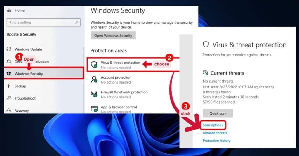 Virus & Threat Protection Scan options