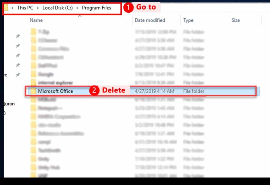 Delete contents of Microsoft Office in Program Files folder