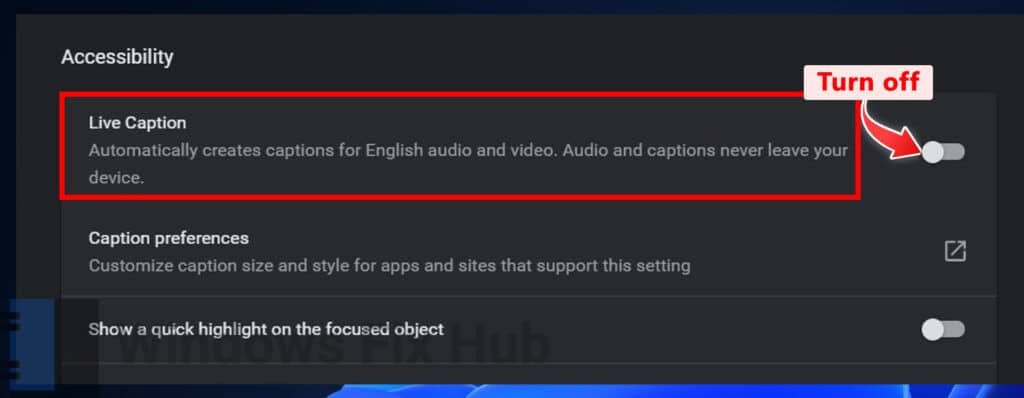 Disable Live Caption in Chrome