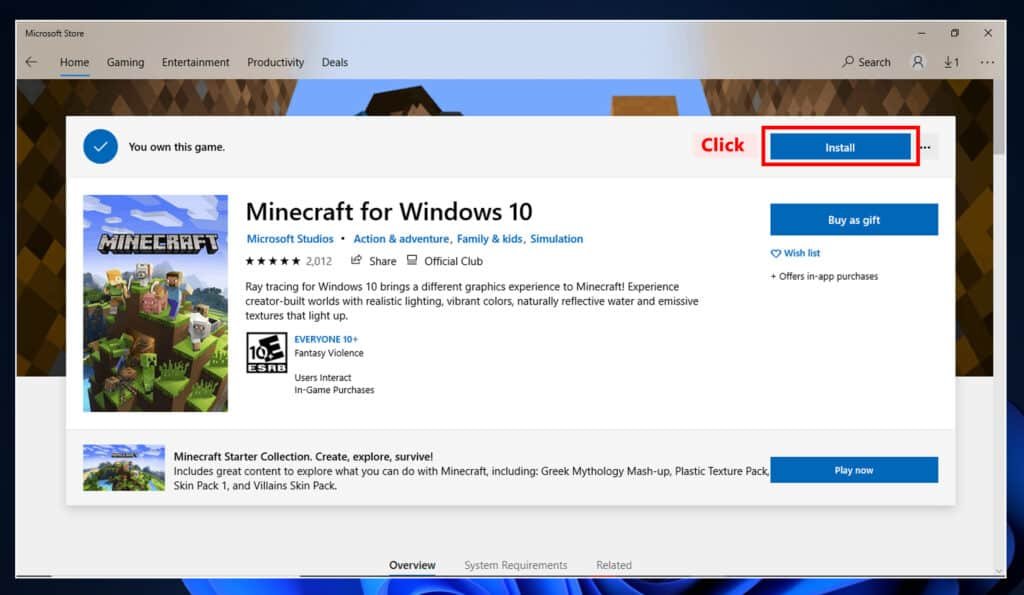 Download and install Minecraft from the Microsoft Store