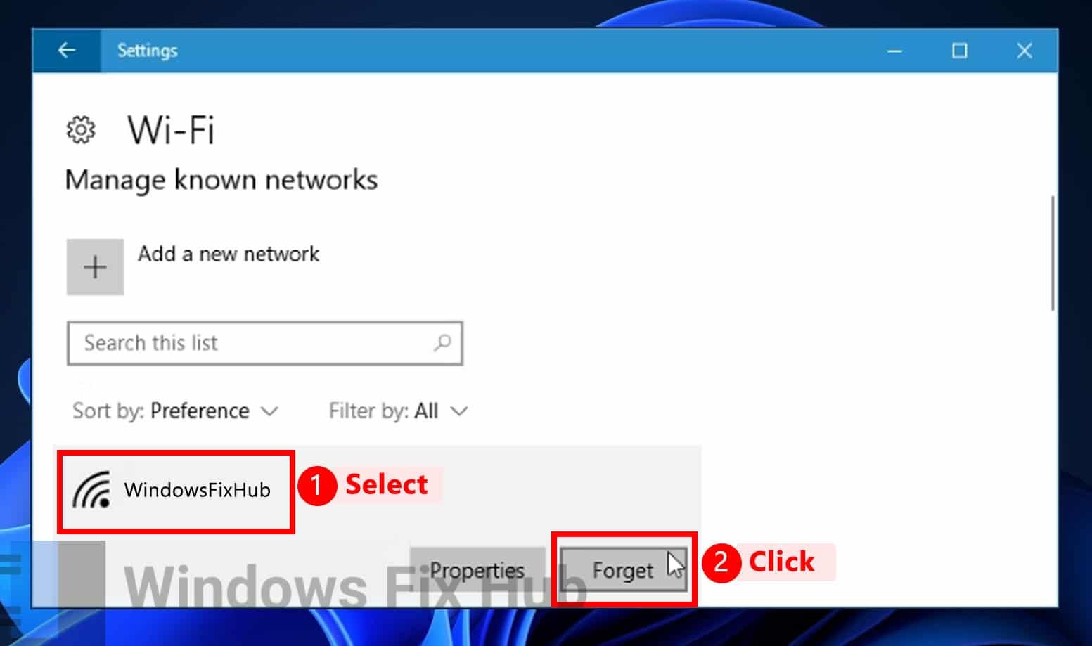 Find network and select 'Forget'