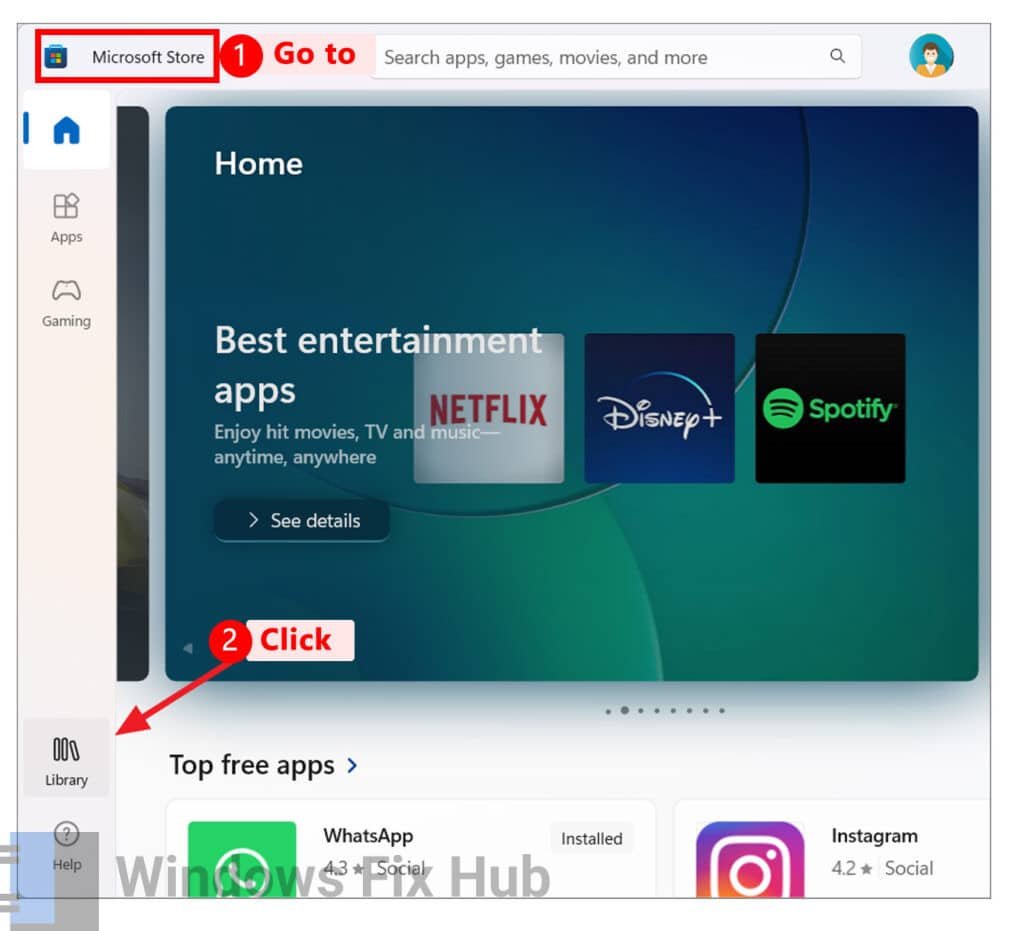Go to Microsoft Store Apps Library
