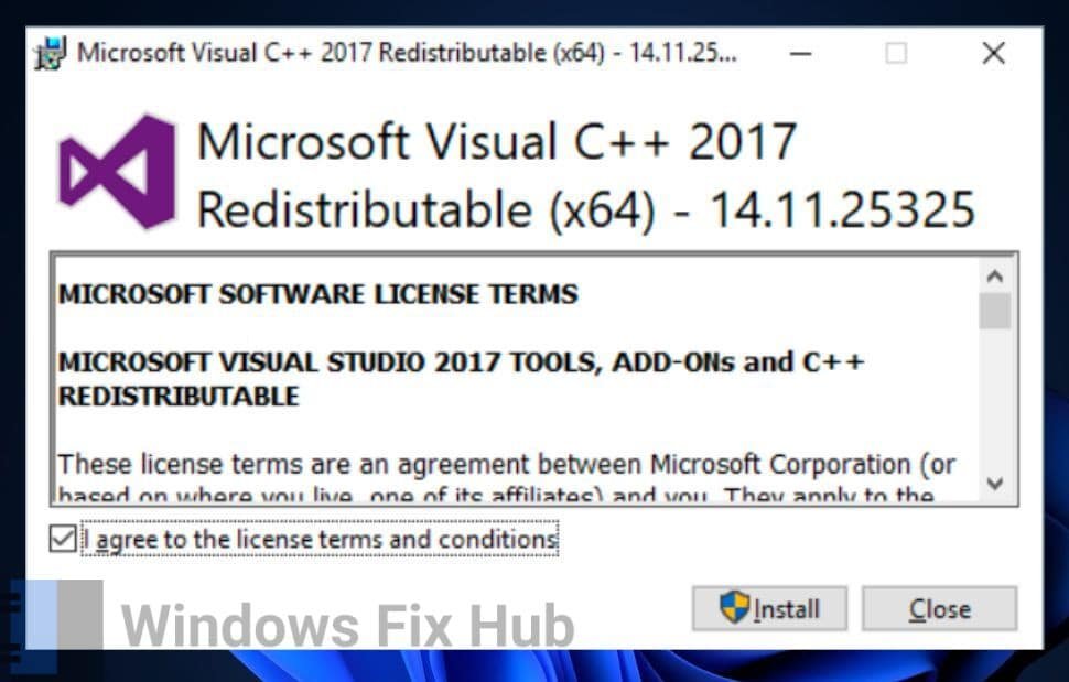 Install the Microsoft Visual C ++ Redistributable Package