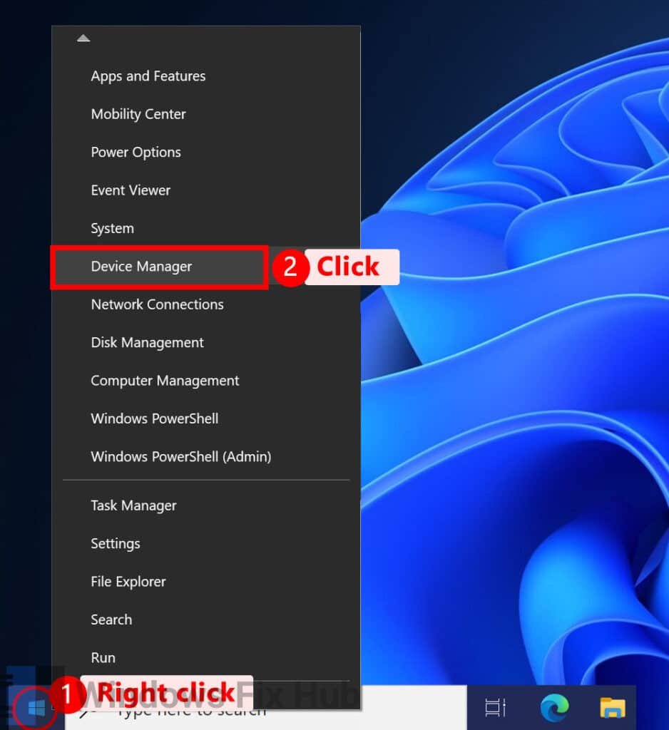 Right click Start and select Device Manager