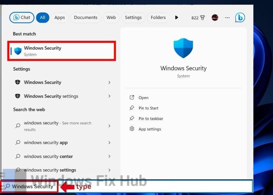 Type Windows Security