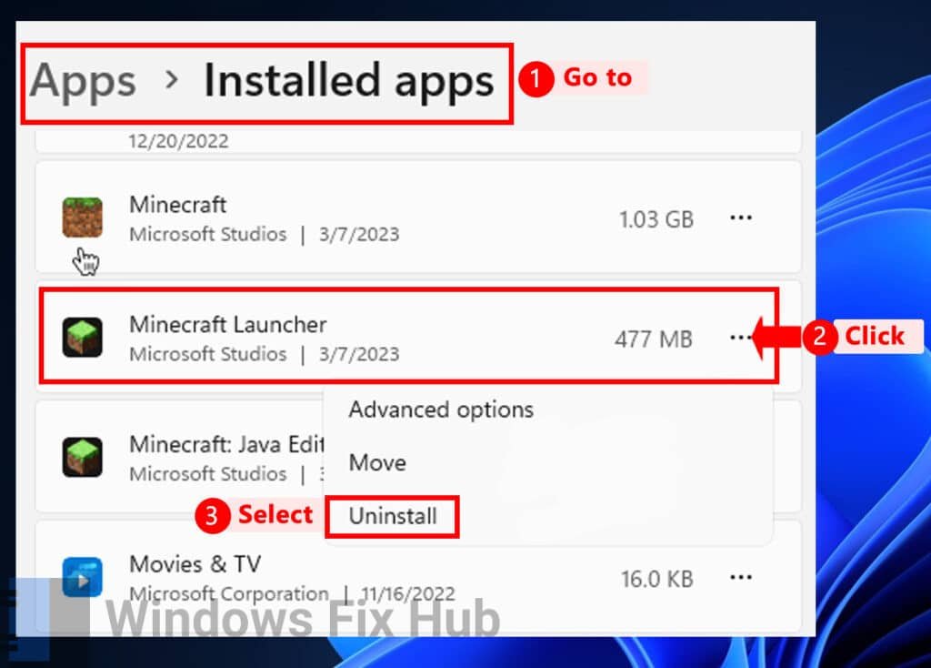 Unintall Minecraft from Installed Apps