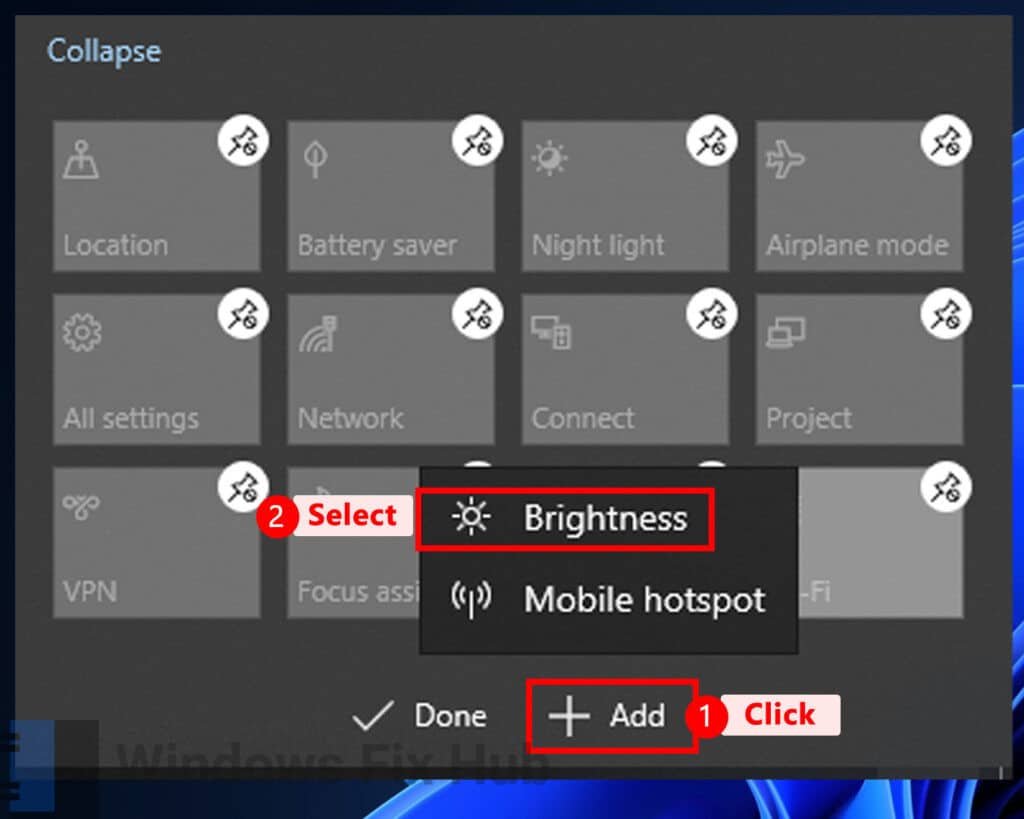 Click Add then select Brightness