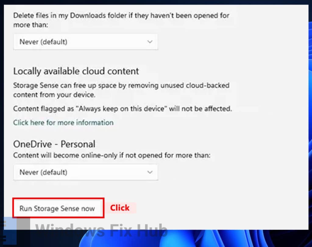 Click Run Storage Now on Windows 11