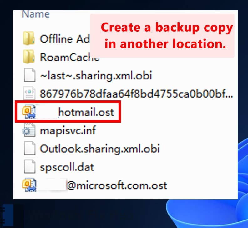 Create a backup copy of Outlook Data File in another location