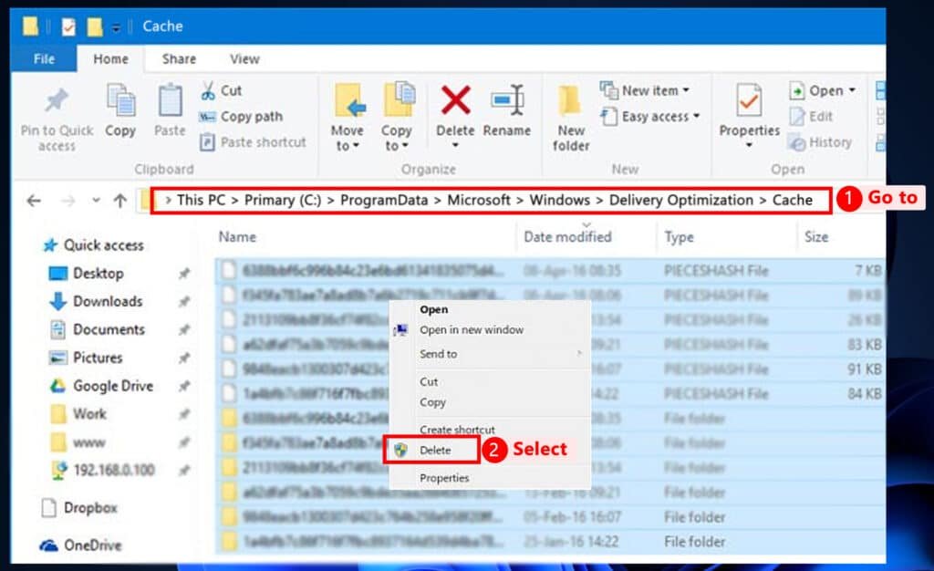 Delete the Delivery Optimization Files Manually