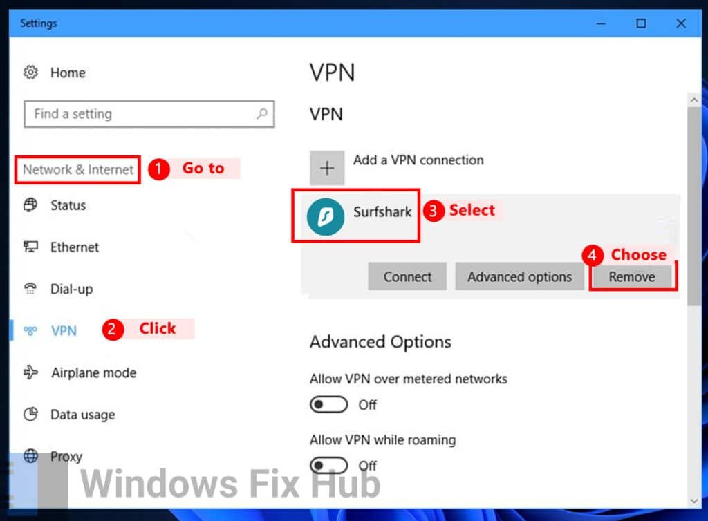 Disable VPN Connect from Network & Internet