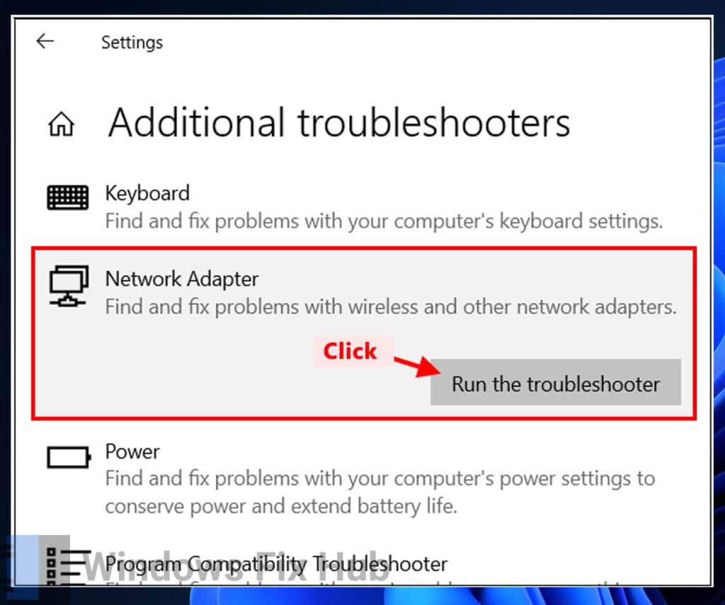 Network adapter-Run the troubleshooter