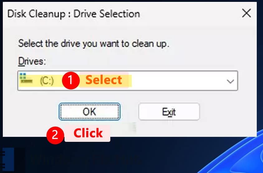 Select Drive C for Disk Cleanup