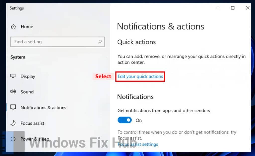Select Edit your quick action settings