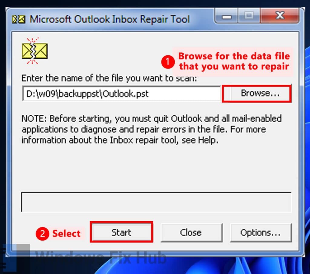 Select PST data file that you want to repair