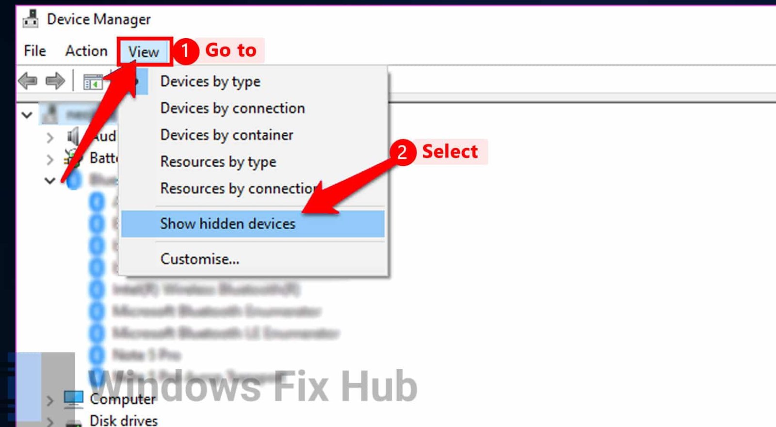 Show hidden devices in Device Manager for Bluetooth