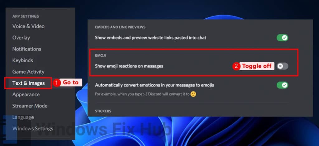 Turn off Show emoji reactions on messages