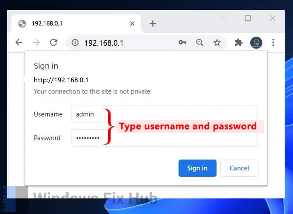 Type username and password of your router