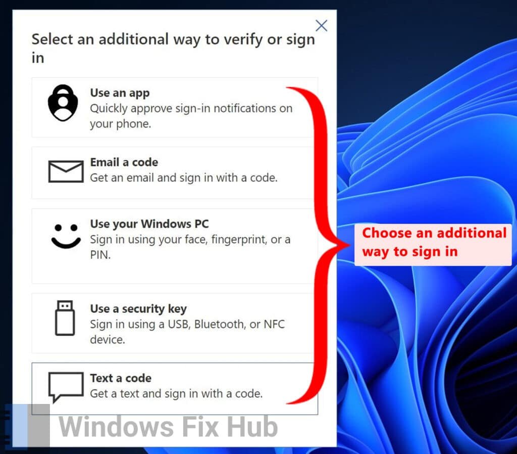 Choose an additional way to sign in