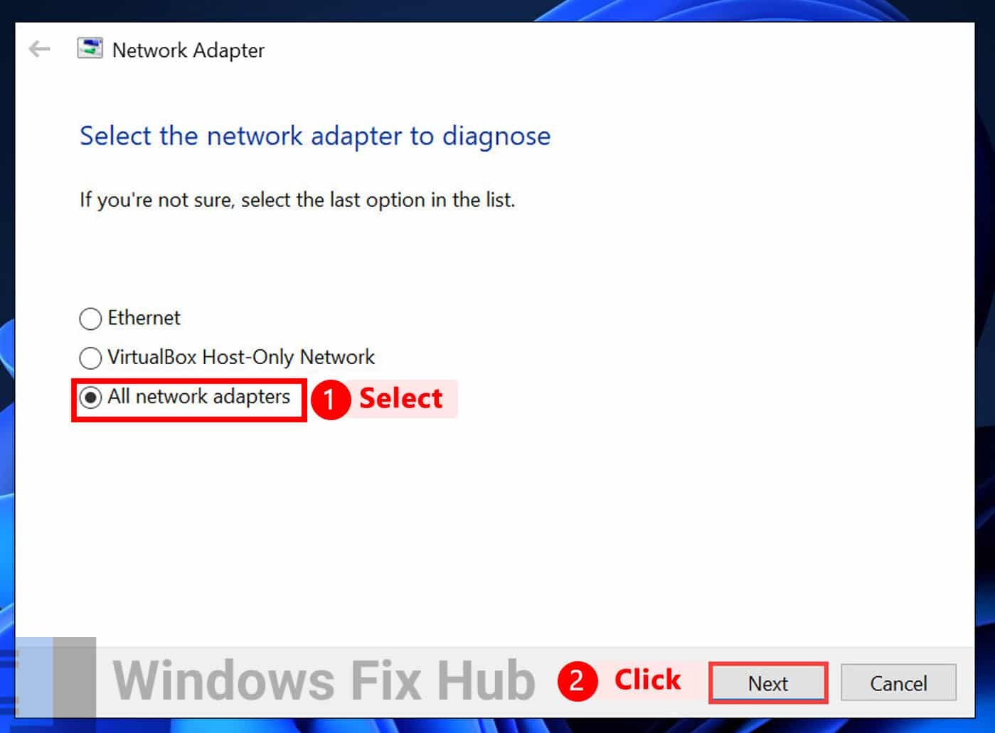 Click All network adapters