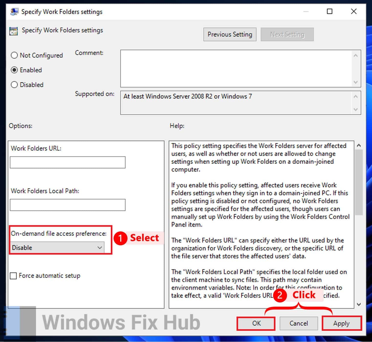 Disable on-demand file access in Group Policy Setting