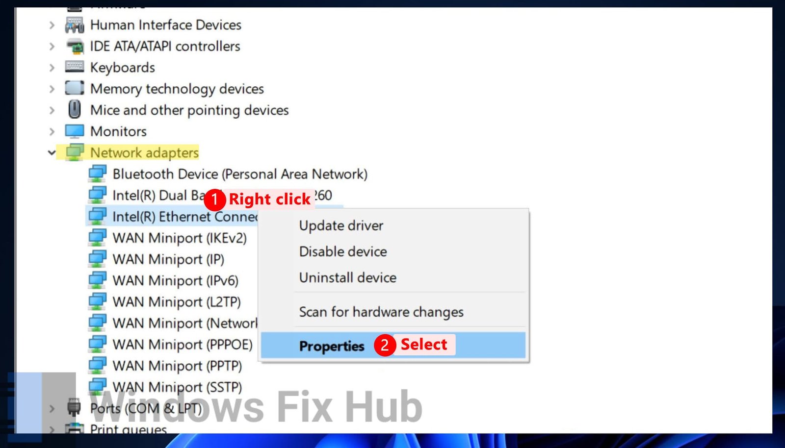 Network Adapters Properties in Device Manager