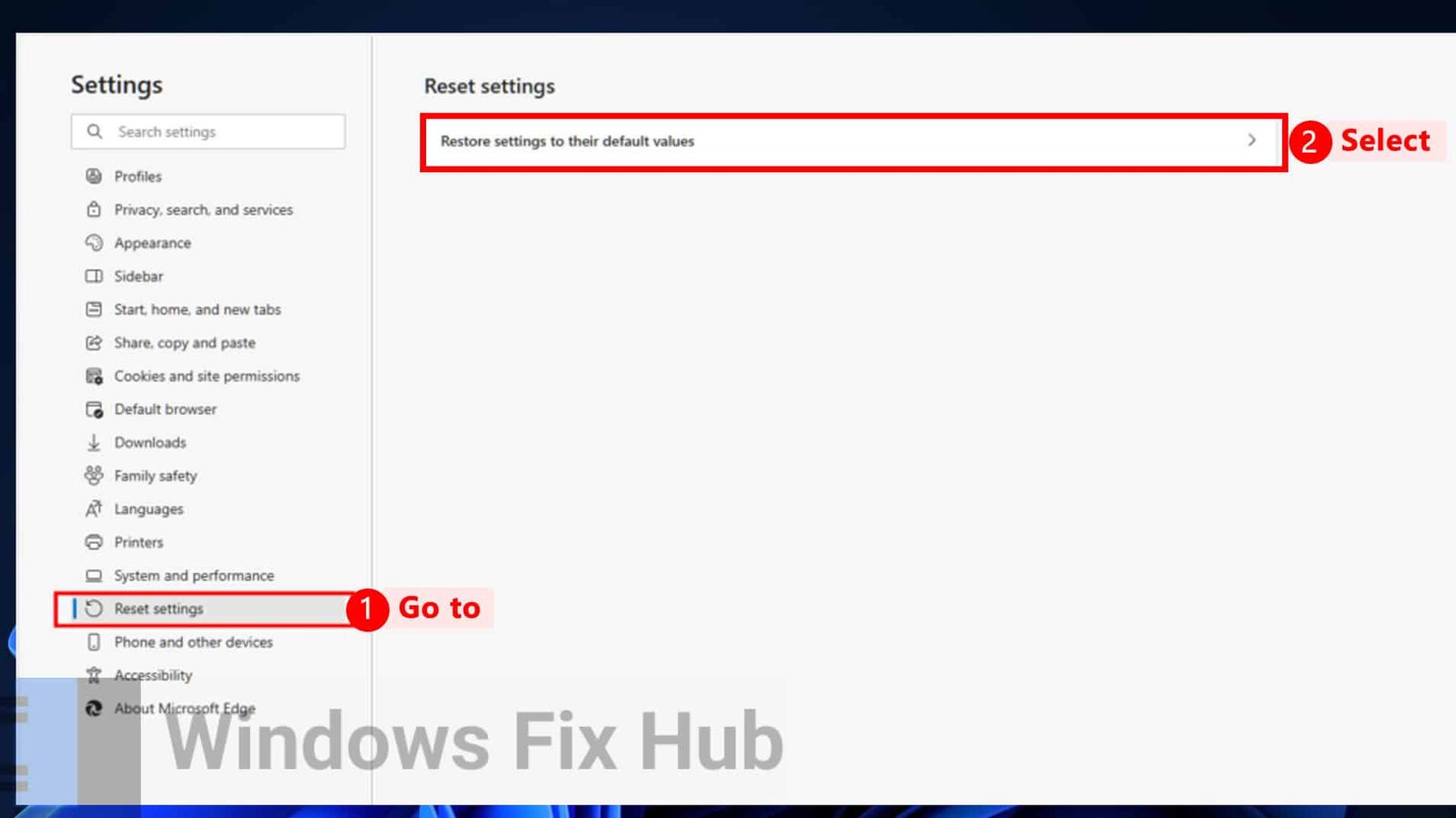 Restore settings to their default values for Edge