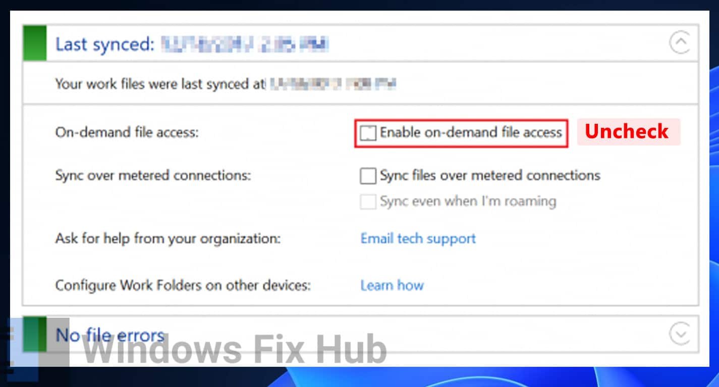 Uncheck Enable on-demand file access