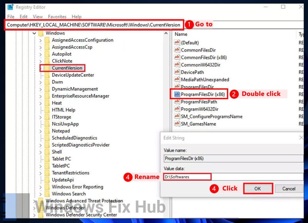 Change the Storage Path of Program Files in Windows Registry