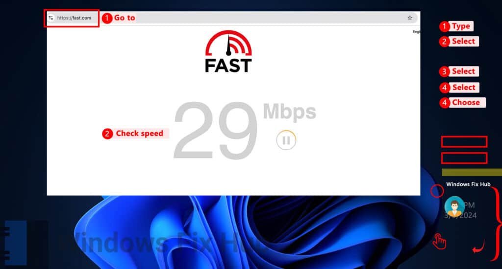 Check internet speed in fast.com