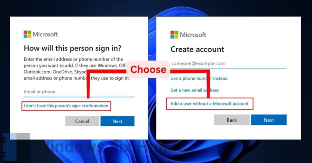 Choose how to sign in in Microsoft