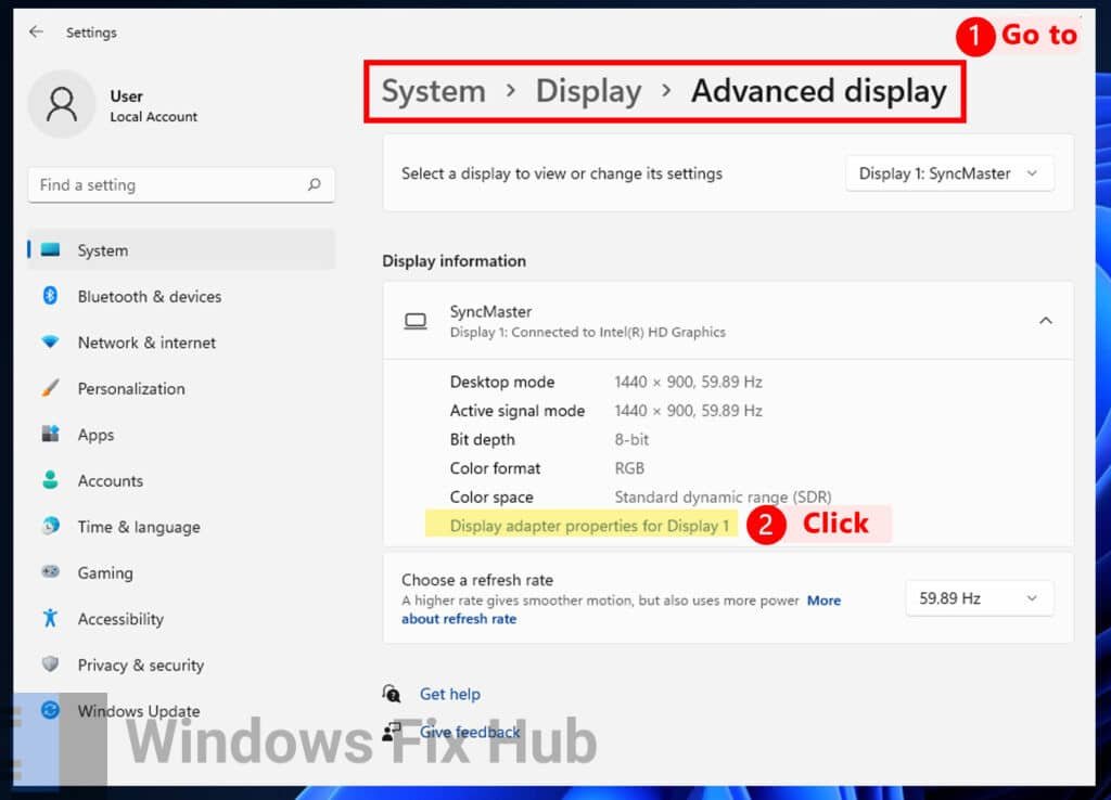 Click Display adapter properties