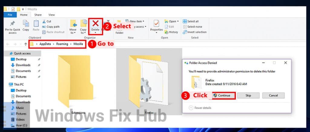 Delete Mozilla Firefox files