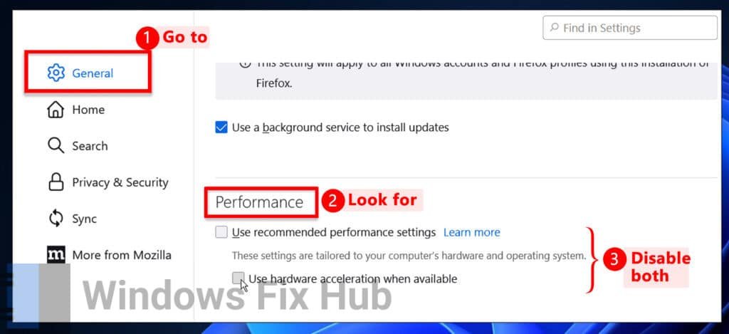 Disable Hardware Acceleration for Firefox