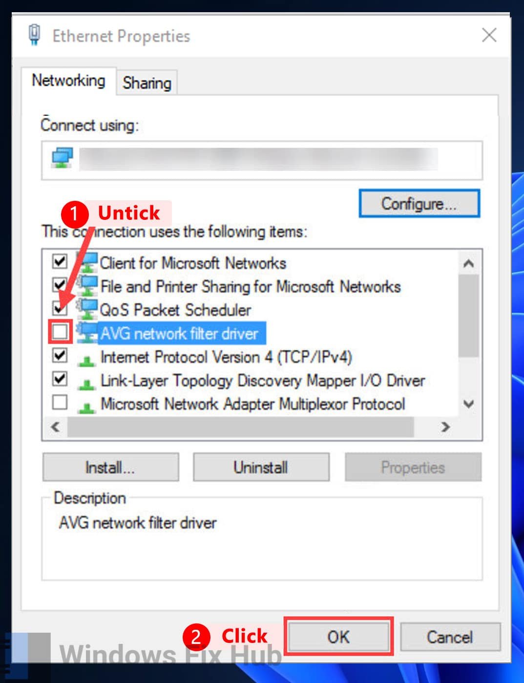 Disable the Antivirus for Network Adapter