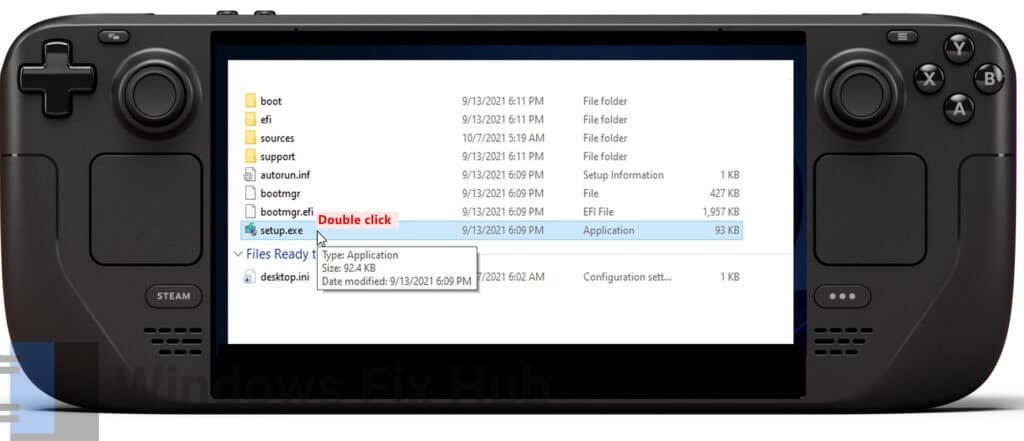 Double click setup.exe on Steam Deck