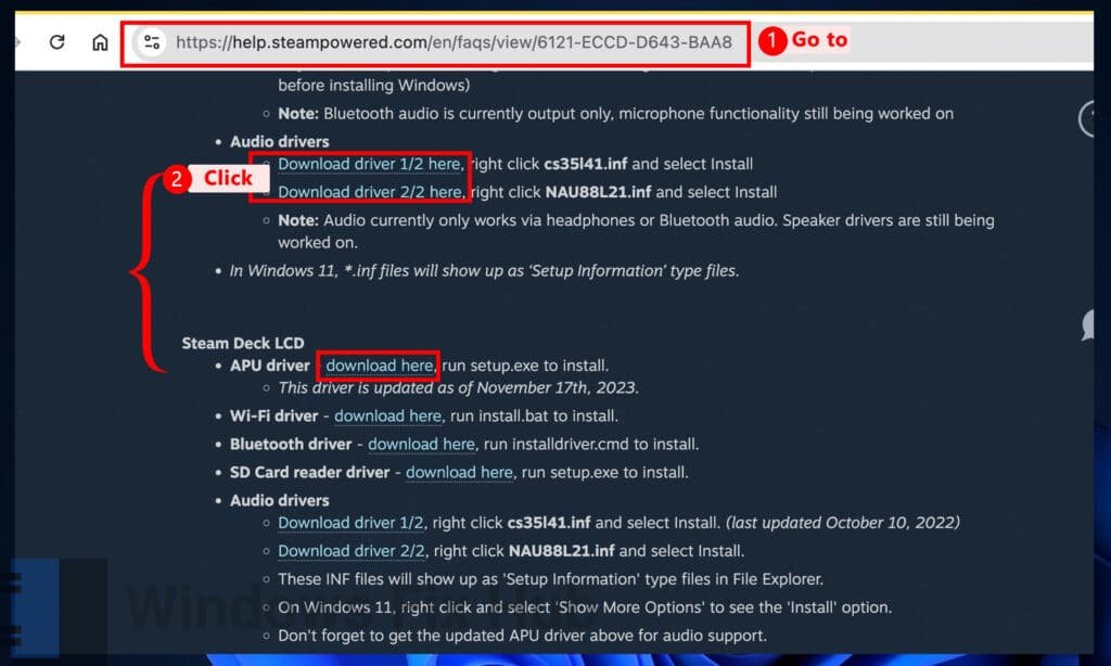 Download Steam Deck and Audio Drivers in Steam