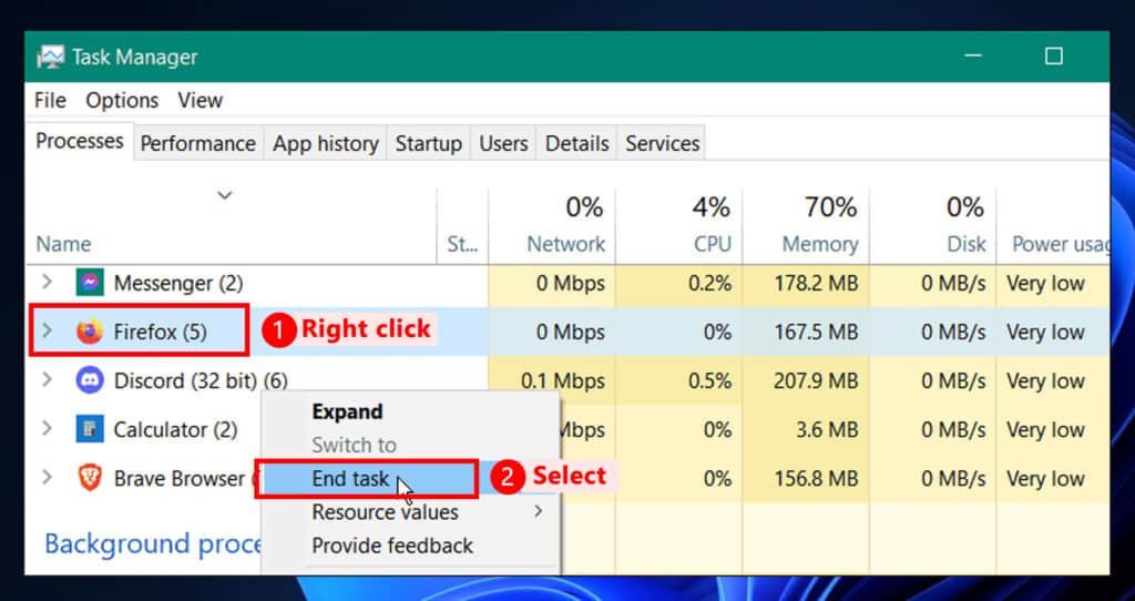 End Firefox in Task Manager