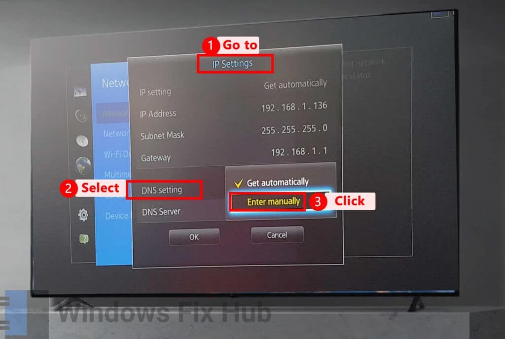 Enter DNS manually for TV