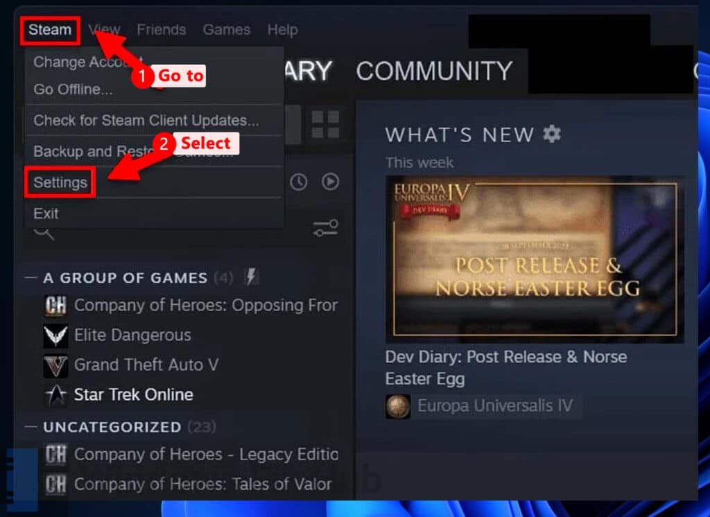Go to Steam Settings