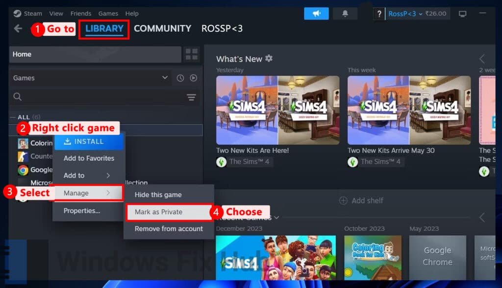 Hide the Specific Games in Steam