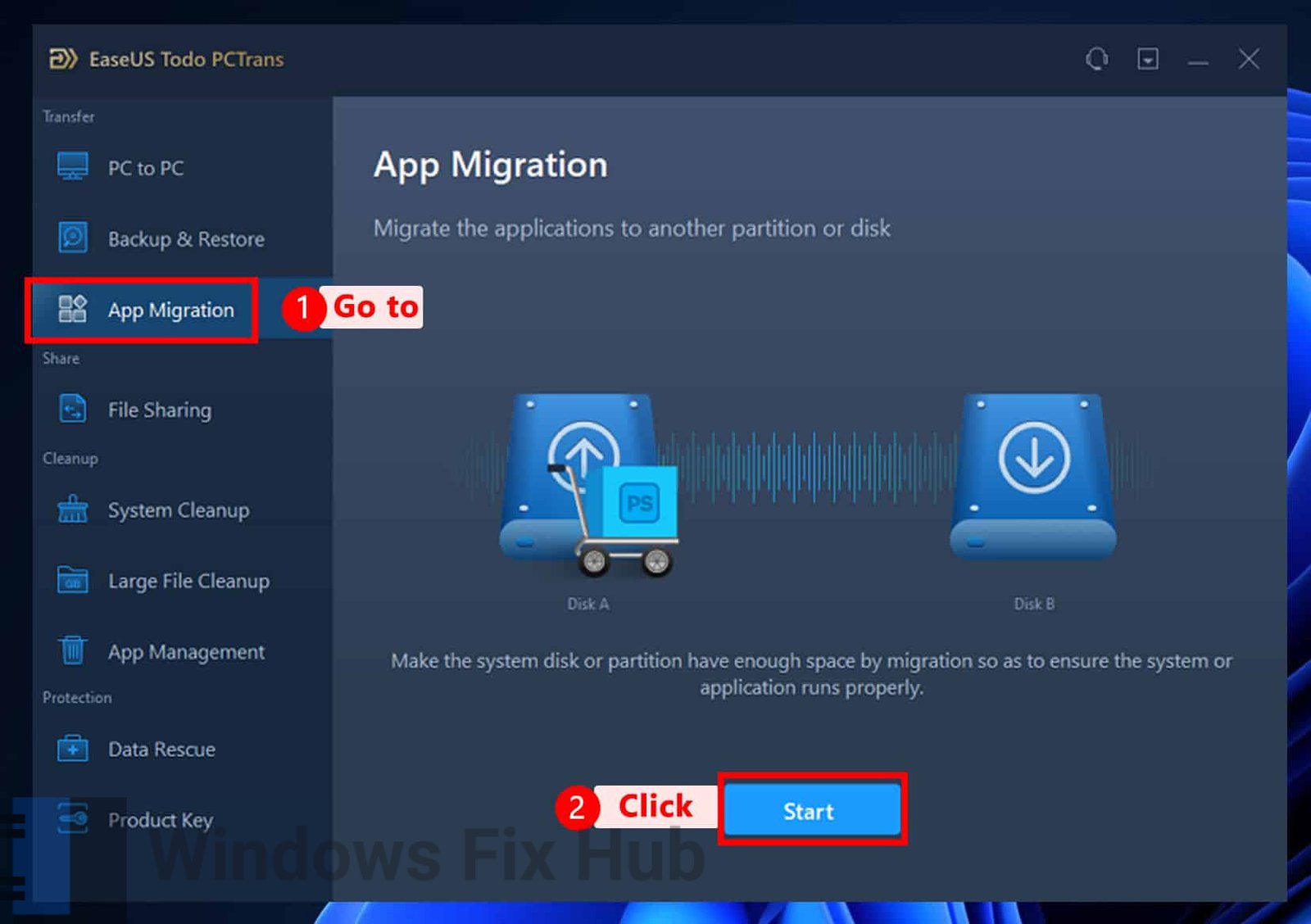 Launch EaseUS Todo PCTrans and select App Migration